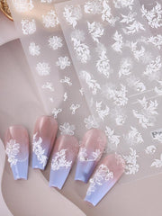 3pcs/set 5d Embossed Spring/summer White Flower Nail Art Stickers