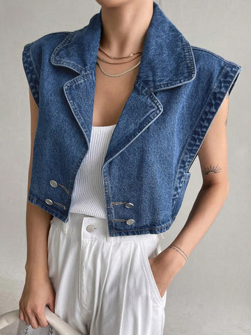 DAZY Batwing Sleeve Double Breasted Denim Shirt