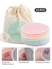 12pcs Reusable Bamboo Fiber Makeup Remover Pads With Pack,Washable Rounds Cleansing Facial Make Up Removal Pads Tool