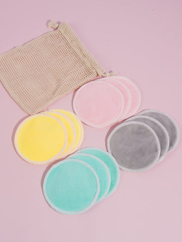 12pcs Reusable Bamboo Fiber Makeup Remover Pads With Pack,Washable Rounds Cleansing Facial Make Up Removal Pads Tool