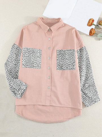 Leopard Print Drop Shoulder Denim Shirt
