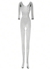 1PC Sexy Lingerie Full Body Stocking Open Crotch Hollow Out Bodystocking Long Sleeves Without Underwear Valentine's Day