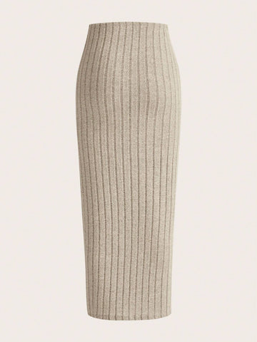 EZwear Solid Ribbed Knit Pencil Skirt