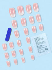 Upgrade Your Appearance: 24pcs/set Short Oval Shaped Ice-clear & Pink & White Ombre False Nails, Suitable For Party, Dance & Daily Style Wear