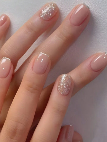 Upgrade Your Appearance: 24pcs/set Short Oval Shaped Ice-clear & Pink & White Ombre False Nails, Suitable For Party, Dance & Daily Style Wear