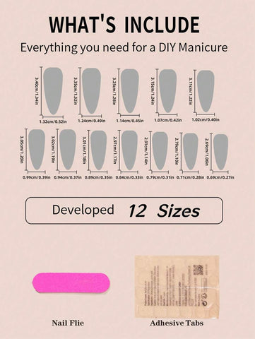 24pcs Coffin Shaped Press-On Nail Tips With Pink Rhinestone & 3d Cherry Decorations, Including 1pc Nail File & 1pc Jelly Glue