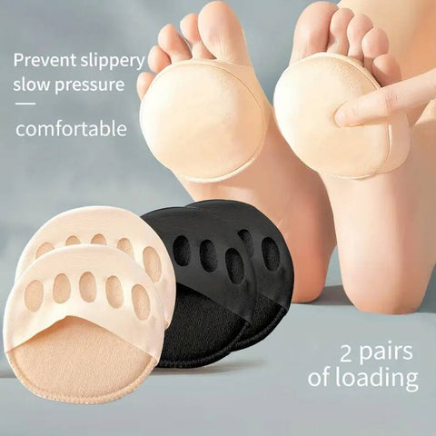 4pcs Foot Protection Pads For Women's High Heels, Including Black And Nude Colors. The Set Includes Five Toe Forefoot Pad, Sweat Absorbing Insole, Half-length Sock And Toe Separators, Designed For Foot Pain Relief, Moisture Wicking And Shock Absorption.